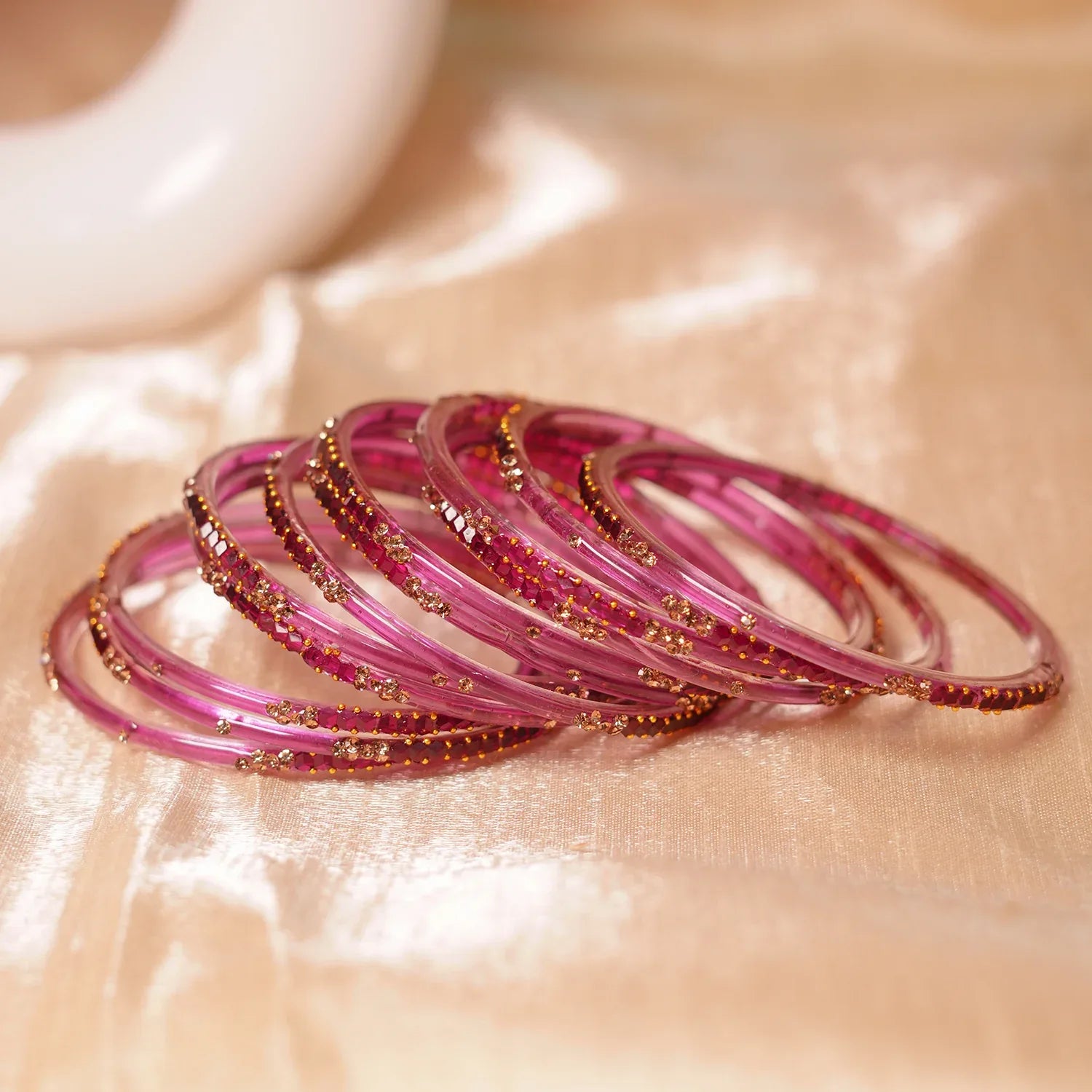 Stylish Traditional Glass Bangle with Beads Studded for Women & Girls (Pack of 12 Bangles) - The Golden Cascade